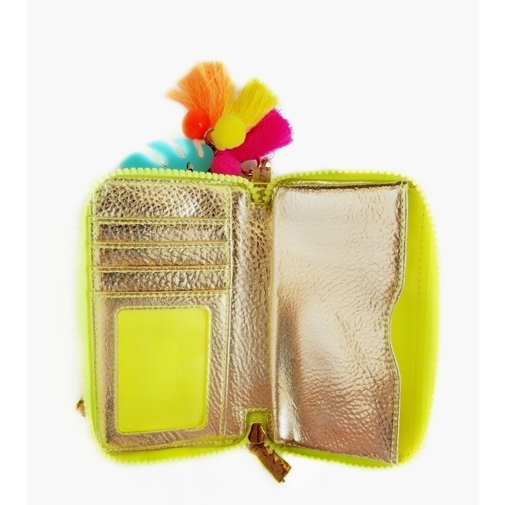 Lilly Pulitzer Tiki Wristlet Cork Gold Foil Wallet Neon Tassel Monstera Charm